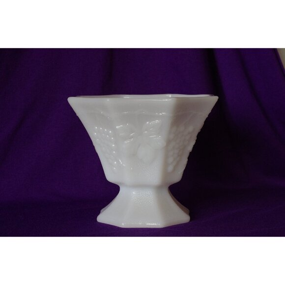 Anchor Hocking Milk Glass Paneled Grape Textured Background Pedestal Candy Dish - Picture 2 of 3